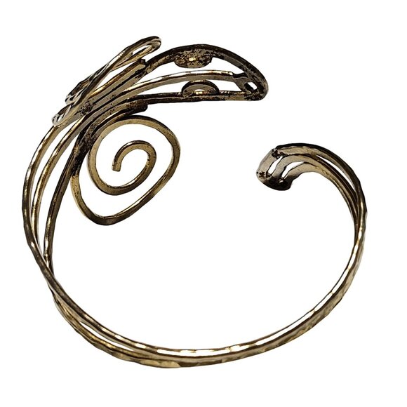 Handcrafted Hammered Art Deco Gold Tone Snake Spiral Wrap Cuff Bracelet Jewelry - Picture 4 of 5